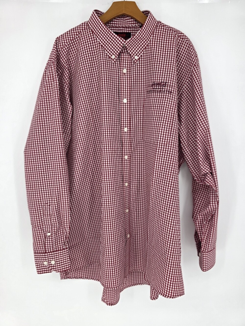 Coca Cola Bottling Co Consolidated Gingham Button Down Shirt Red White 2XL